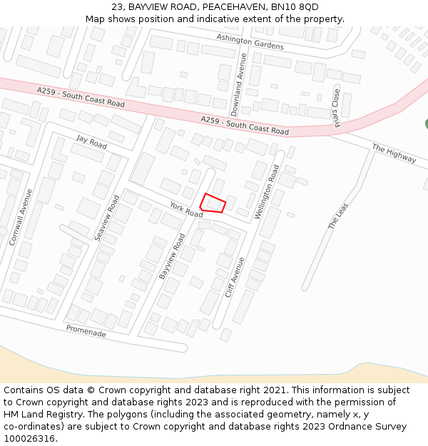 23, BAYVIEW ROAD, PEACEHAVEN, BN10 8QD: Location map and indicative extent of plot