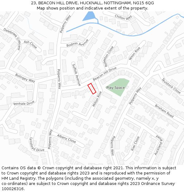 23, BEACON HILL DRIVE, HUCKNALL, NOTTINGHAM, NG15 6QG: Location map and indicative extent of plot
