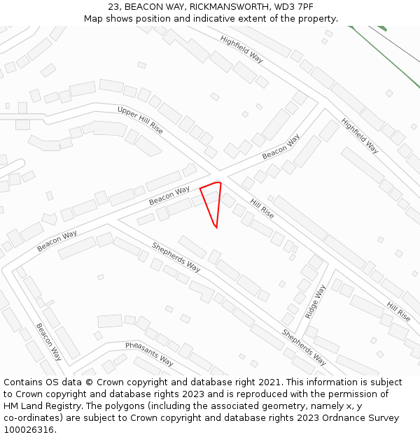 23, BEACON WAY, RICKMANSWORTH, WD3 7PF: Location map and indicative extent of plot