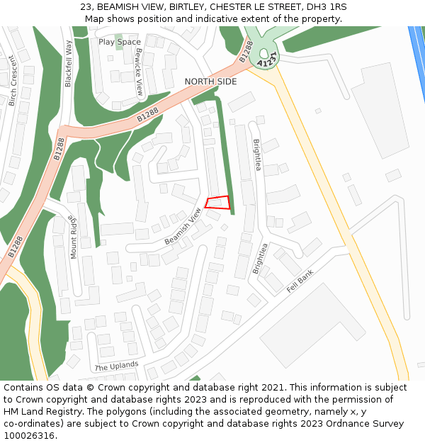 23, BEAMISH VIEW, BIRTLEY, CHESTER LE STREET, DH3 1RS: Location map and indicative extent of plot