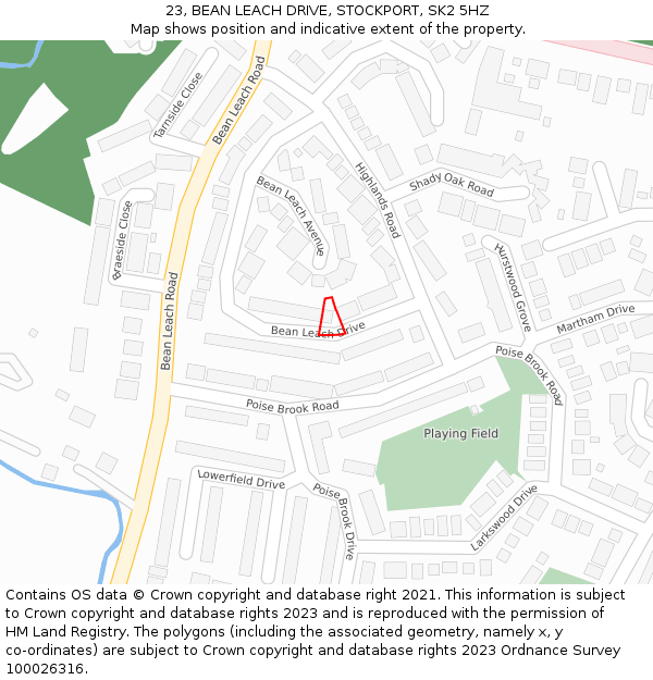 23, BEAN LEACH DRIVE, STOCKPORT, SK2 5HZ: Location map and indicative extent of plot