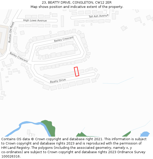 23, BEATTY DRIVE, CONGLETON, CW12 2ER: Location map and indicative extent of plot