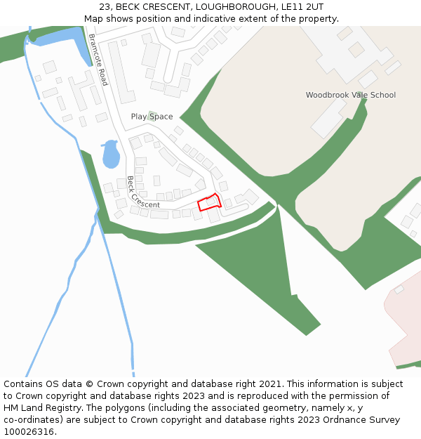 23, BECK CRESCENT, LOUGHBOROUGH, LE11 2UT: Location map and indicative extent of plot