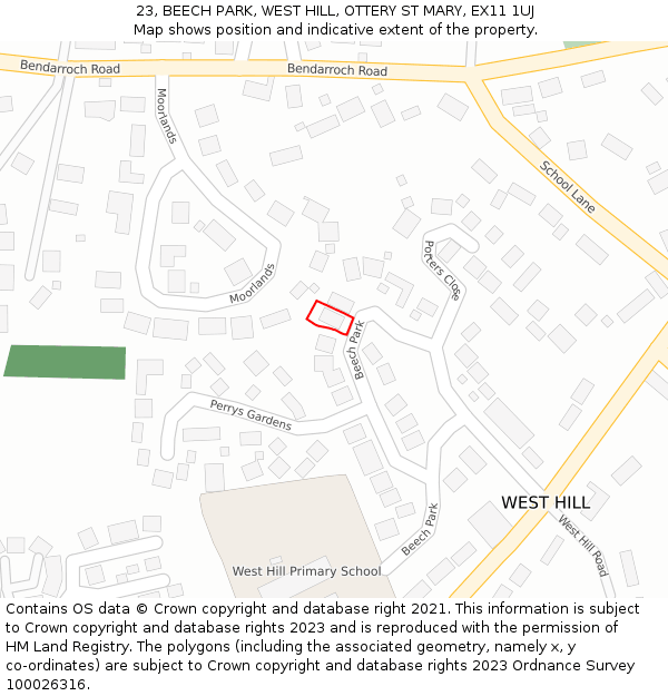 23, BEECH PARK, WEST HILL, OTTERY ST MARY, EX11 1UJ: Location map and indicative extent of plot