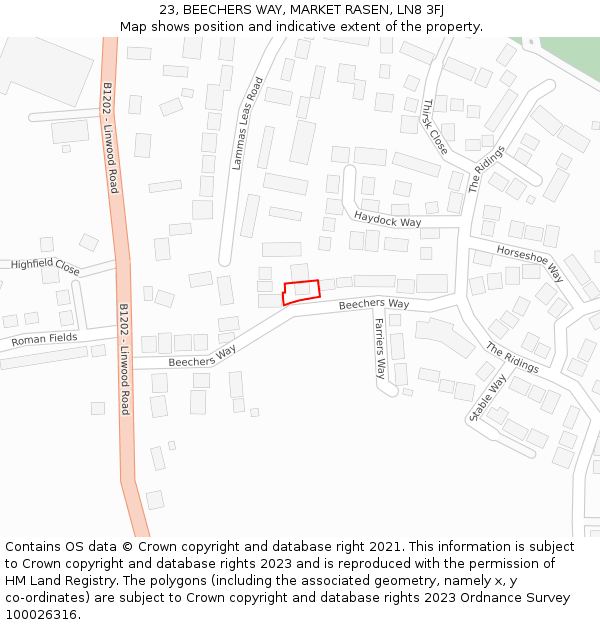 23, BEECHERS WAY, MARKET RASEN, LN8 3FJ: Location map and indicative extent of plot