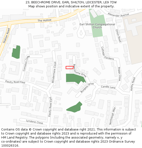 23, BEECHROME DRIVE, EARL SHILTON, LEICESTER, LE9 7DW: Location map and indicative extent of plot