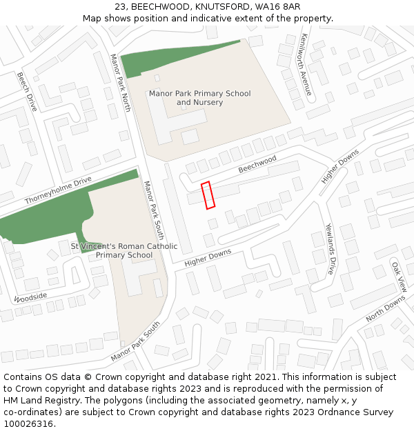23, BEECHWOOD, KNUTSFORD, WA16 8AR: Location map and indicative extent of plot