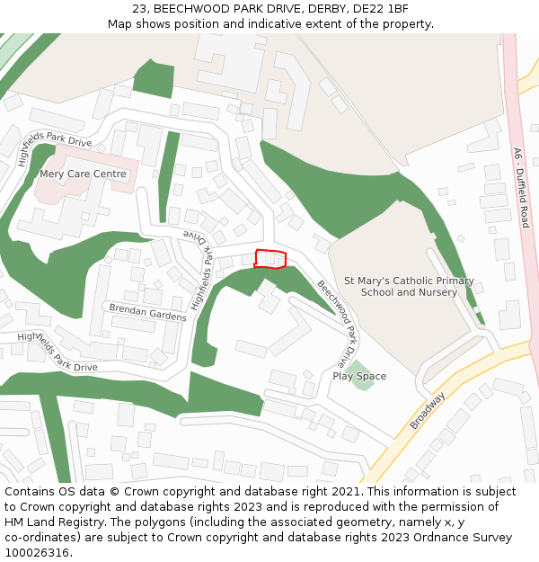 23, BEECHWOOD PARK DRIVE, DERBY, DE22 1BF: Location map and indicative extent of plot