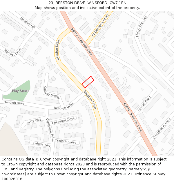 23, BEESTON DRIVE, WINSFORD, CW7 1EN: Location map and indicative extent of plot