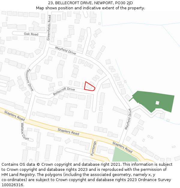 23, BELLECROFT DRIVE, NEWPORT, PO30 2JD: Location map and indicative extent of plot