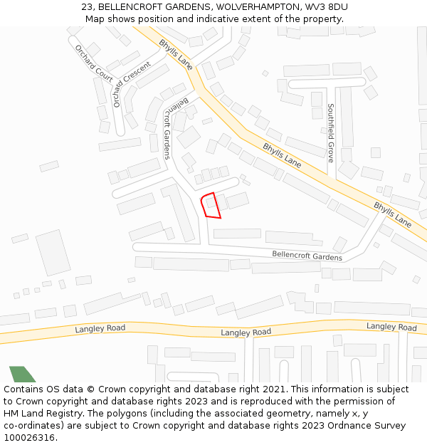 23, BELLENCROFT GARDENS, WOLVERHAMPTON, WV3 8DU: Location map and indicative extent of plot