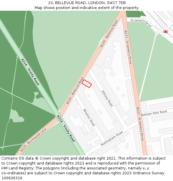 23, BELLEVUE ROAD, LONDON, SW17 7EB: Location map and indicative extent of plot