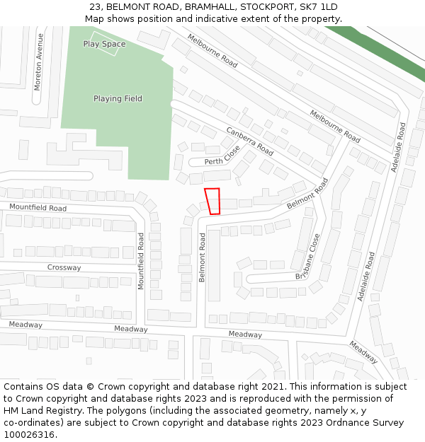 23, BELMONT ROAD, BRAMHALL, STOCKPORT, SK7 1LD: Location map and indicative extent of plot