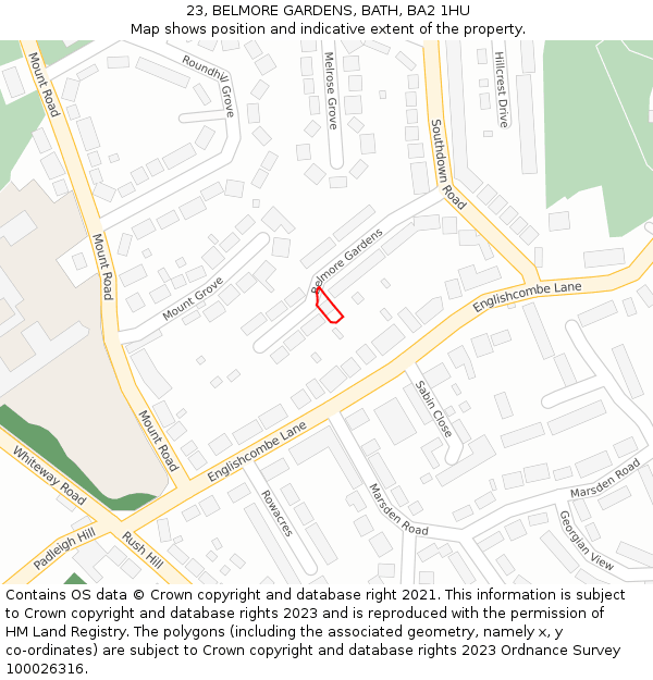 23, BELMORE GARDENS, BATH, BA2 1HU: Location map and indicative extent of plot