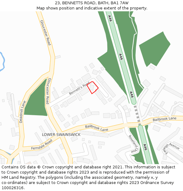 23, BENNETTS ROAD, BATH, BA1 7AW: Location map and indicative extent of plot