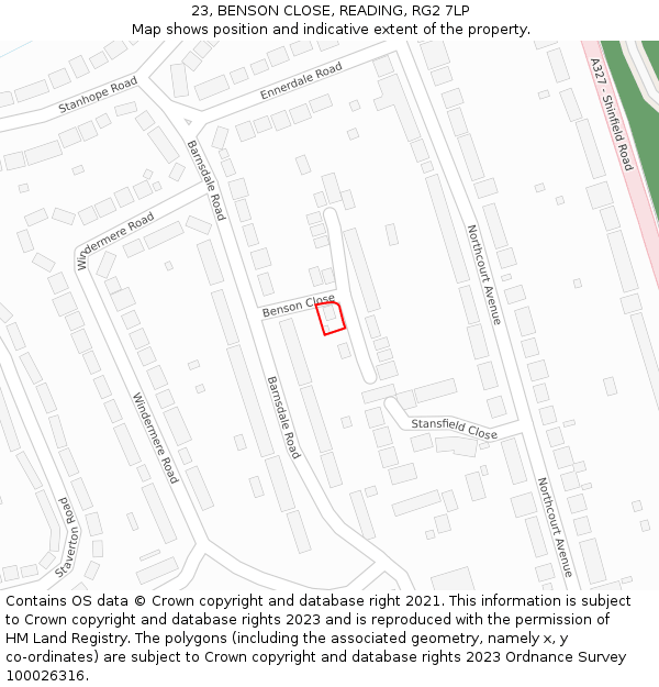 23, BENSON CLOSE, READING, RG2 7LP: Location map and indicative extent of plot