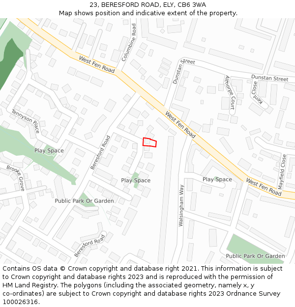 23, BERESFORD ROAD, ELY, CB6 3WA: Location map and indicative extent of plot