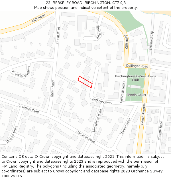 23, BERKELEY ROAD, BIRCHINGTON, CT7 9JR: Location map and indicative extent of plot