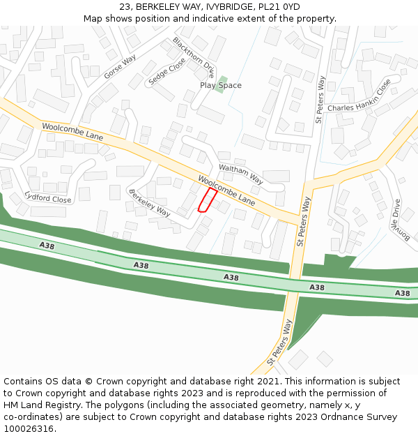 23, BERKELEY WAY, IVYBRIDGE, PL21 0YD: Location map and indicative extent of plot