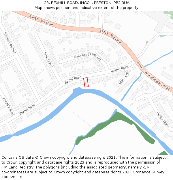 23, BEXHILL ROAD, INGOL, PRESTON, PR2 3UA: Location map and indicative extent of plot