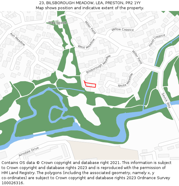 23, BILSBOROUGH MEADOW, LEA, PRESTON, PR2 1YY: Location map and indicative extent of plot