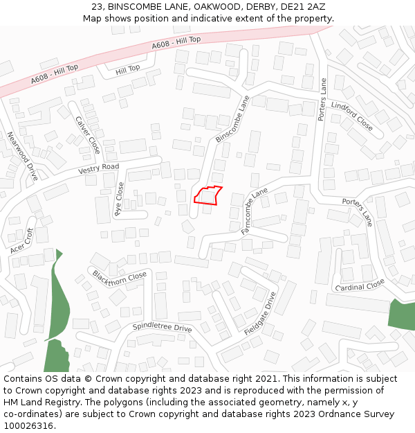 23, BINSCOMBE LANE, OAKWOOD, DERBY, DE21 2AZ: Location map and indicative extent of plot