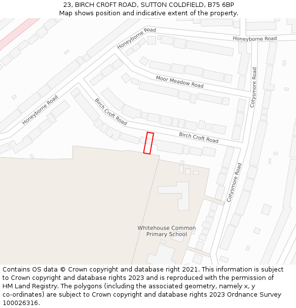 23, BIRCH CROFT ROAD, SUTTON COLDFIELD, B75 6BP: Location map and indicative extent of plot