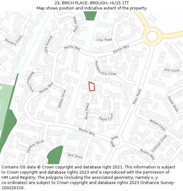 23, BIRCH PLACE, BROUGH, HU15 1TT: Location map and indicative extent of plot