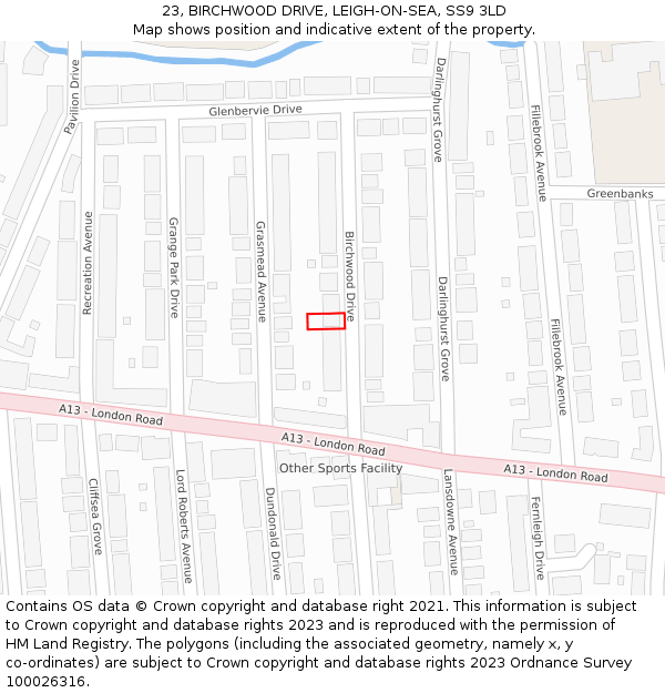 23, BIRCHWOOD DRIVE, LEIGH-ON-SEA, SS9 3LD: Location map and indicative extent of plot