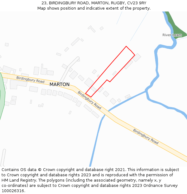 23, BIRDINGBURY ROAD, MARTON, RUGBY, CV23 9RY: Location map and indicative extent of plot