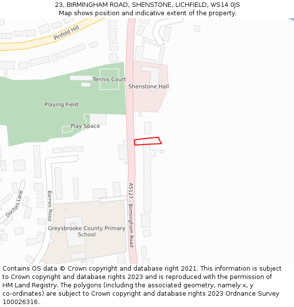 23, BIRMINGHAM ROAD, SHENSTONE, LICHFIELD, WS14 0JS: Location map and indicative extent of plot