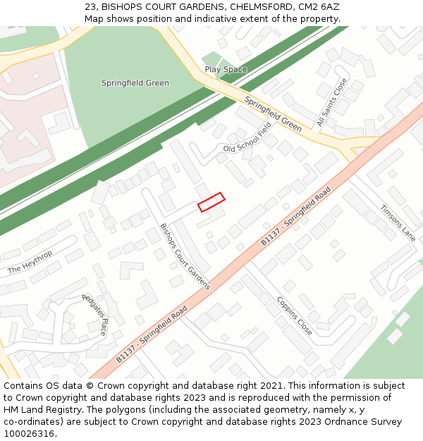 23, BISHOPS COURT GARDENS, CHELMSFORD, CM2 6AZ: Location map and indicative extent of plot