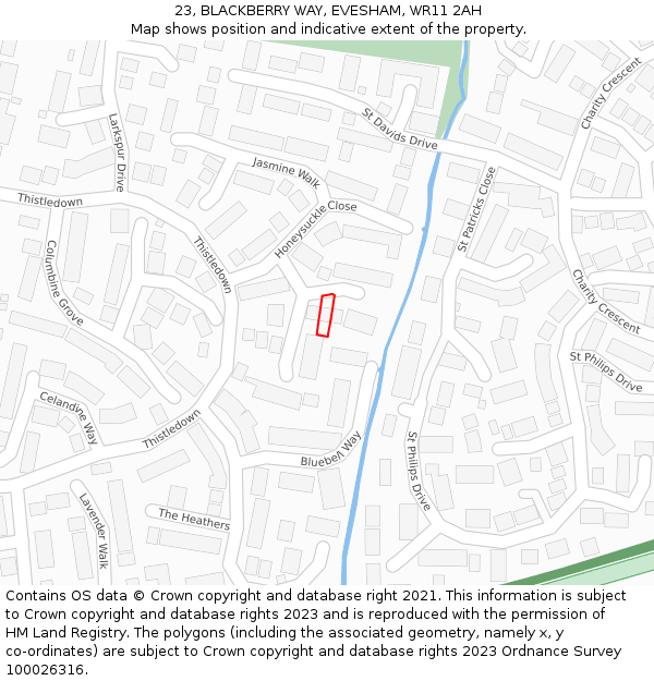 23, BLACKBERRY WAY, EVESHAM, WR11 2AH: Location map and indicative extent of plot