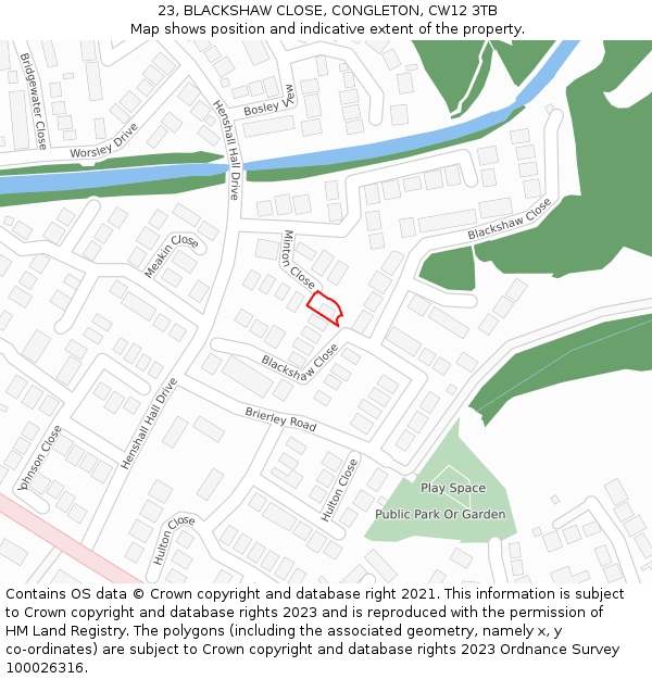 23, BLACKSHAW CLOSE, CONGLETON, CW12 3TB: Location map and indicative extent of plot
