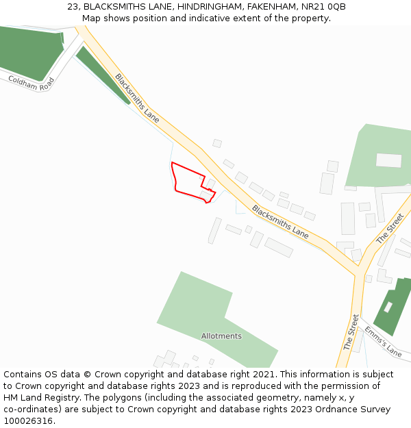 23, BLACKSMITHS LANE, HINDRINGHAM, FAKENHAM, NR21 0QB: Location map and indicative extent of plot
