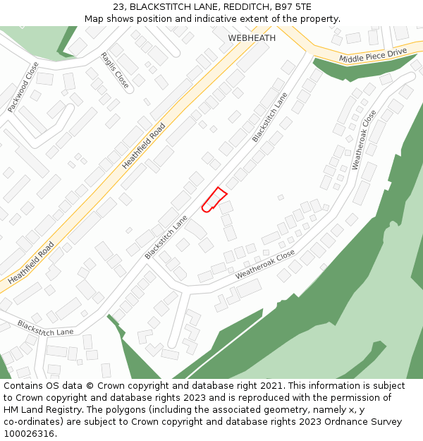 23, BLACKSTITCH LANE, REDDITCH, B97 5TE: Location map and indicative extent of plot