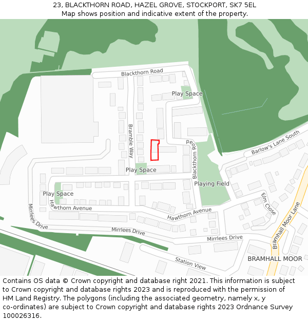 23, BLACKTHORN ROAD, HAZEL GROVE, STOCKPORT, SK7 5EL: Location map and indicative extent of plot