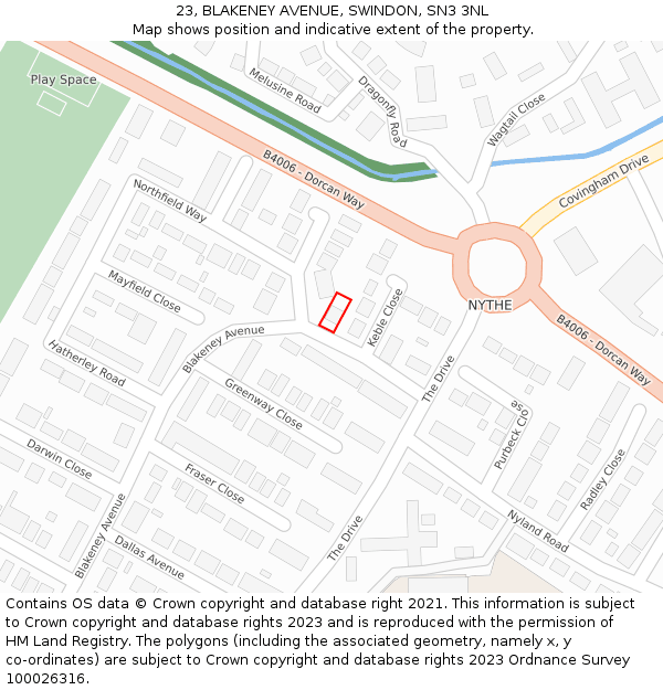 23, BLAKENEY AVENUE, SWINDON, SN3 3NL: Location map and indicative extent of plot