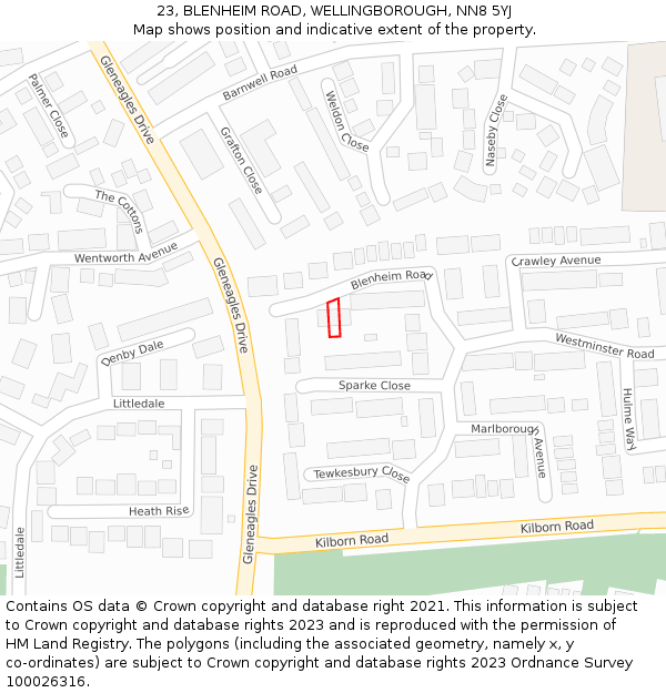 23, BLENHEIM ROAD, WELLINGBOROUGH, NN8 5YJ: Location map and indicative extent of plot