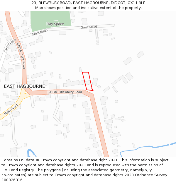 23, BLEWBURY ROAD, EAST HAGBOURNE, DIDCOT, OX11 9LE: Location map and indicative extent of plot