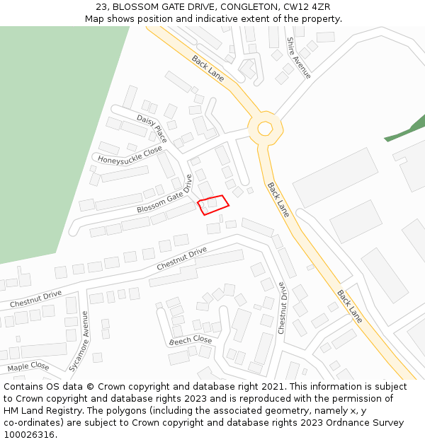 23, BLOSSOM GATE DRIVE, CONGLETON, CW12 4ZR: Location map and indicative extent of plot