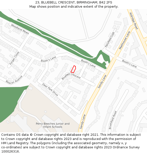 23, BLUEBELL CRESCENT, BIRMINGHAM, B42 2FS: Location map and indicative extent of plot