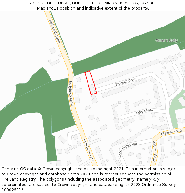23, BLUEBELL DRIVE, BURGHFIELD COMMON, READING, RG7 3EF: Location map and indicative extent of plot