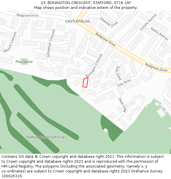 23, BONINGTON CRESCENT, STAFFORD, ST16 1AY: Location map and indicative extent of plot