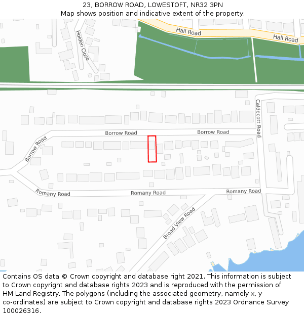 23, BORROW ROAD, LOWESTOFT, NR32 3PN: Location map and indicative extent of plot