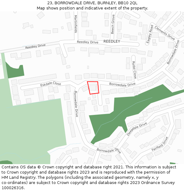 23, BORROWDALE DRIVE, BURNLEY, BB10 2QL: Location map and indicative extent of plot