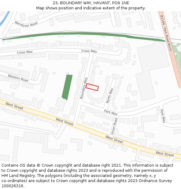 23, BOUNDARY WAY, HAVANT, PO9 1NE: Location map and indicative extent of plot