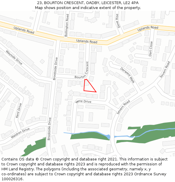 23, BOURTON CRESCENT, OADBY, LEICESTER, LE2 4PA: Location map and indicative extent of plot