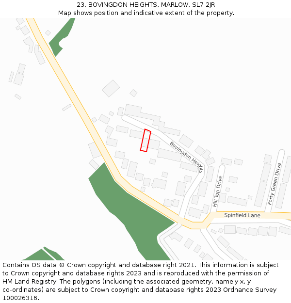 23, BOVINGDON HEIGHTS, MARLOW, SL7 2JR: Location map and indicative extent of plot