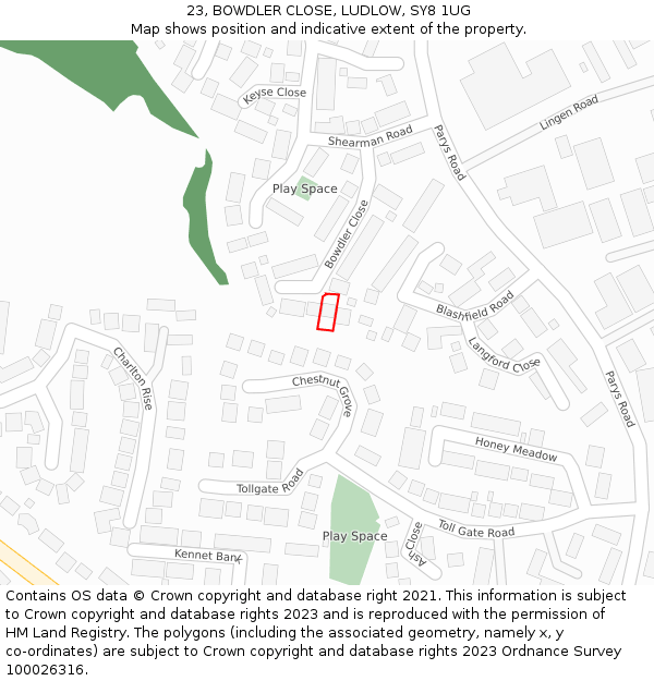 23, BOWDLER CLOSE, LUDLOW, SY8 1UG: Location map and indicative extent of plot